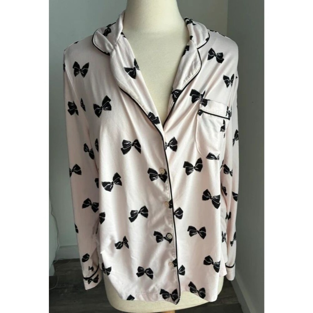 Kate Spade Pink Black Bow Print Pajama Top XL